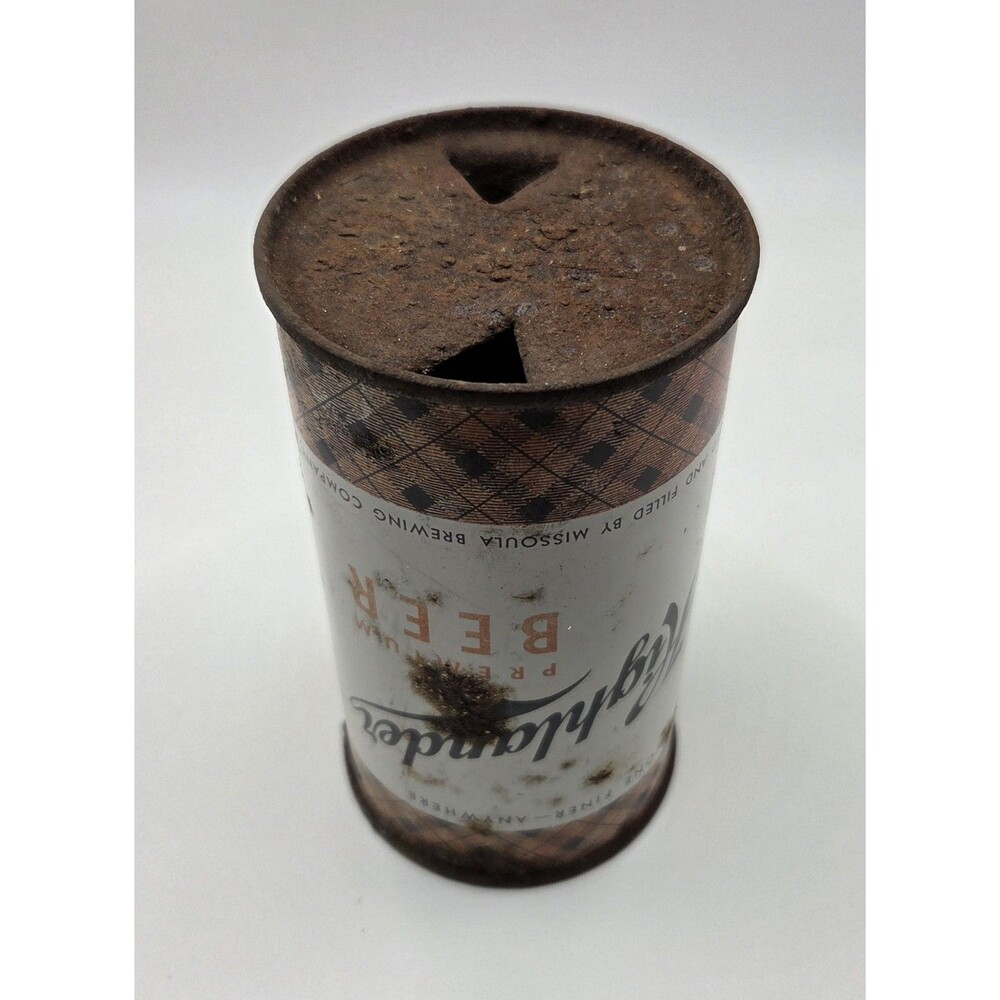 VTG 50s Highlander Premium Beer Can 12 Oz Missoula Montana Brewing Company Flat - Picture 6 of 6